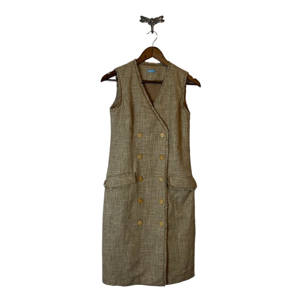 J. McLaughlin Tan Tweed Sleeveless Button Front Dress Women's Size 2